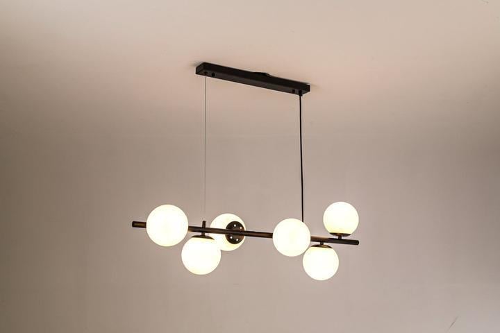 Люстра подвесная Valeso на металлической планке с плафонами под шесть ламп Е27 60W Черный (V-GLD-23749-6B-BK)