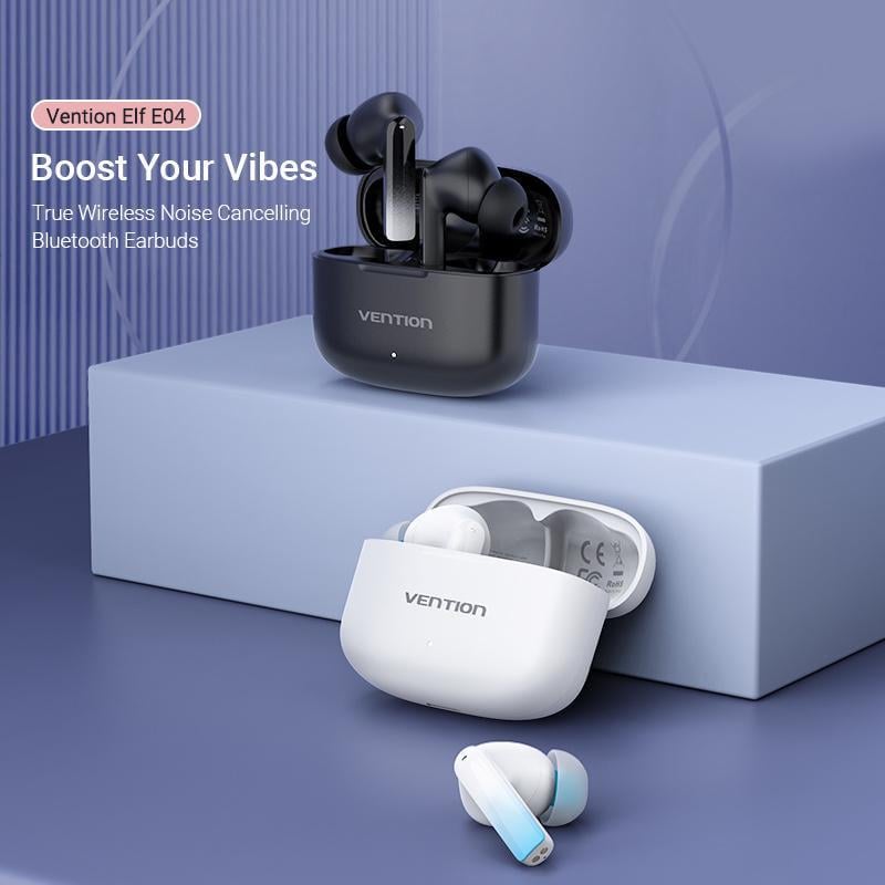Навушники бездротові Vention Elf E04 Bluetooth 5.3 шумозаглушення TWS 10 мм 22 год відтверення AAC/SBC Hi-Fi водонепроникні IPX5 Білий (NBIW0) - фото 2 Навушники бездротові Vention Elf E04 Bluetooth 5.3 шумозаглушення TWS 10 мм 22 год відтверення AAC/SBC Hi-Fi водонепроникні IPX5 Білий (NBIW0) - фото 2