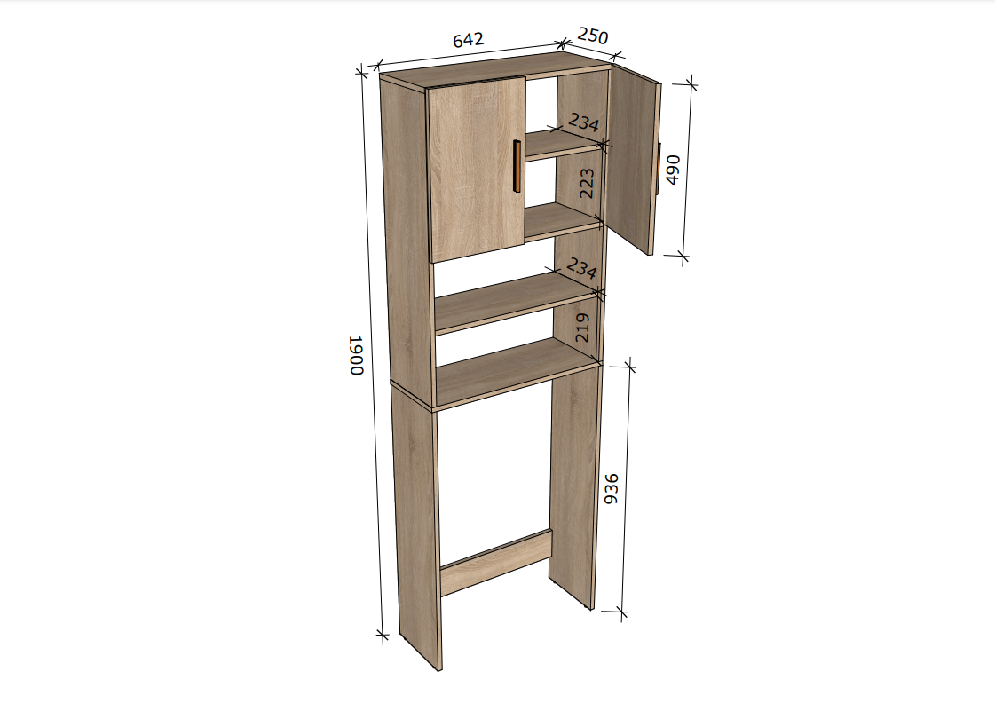 Тумба под стиральную машину в ванную GT-107 640x250x1900 мм Белый - фото 3