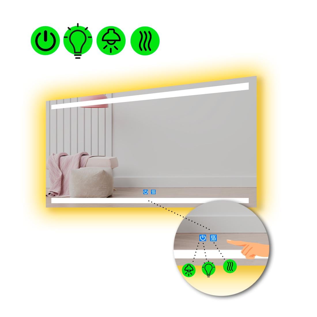 Зеркало с LED подсветкой Anita с часами и линзой с подсветкой 70x60 см (8775789)