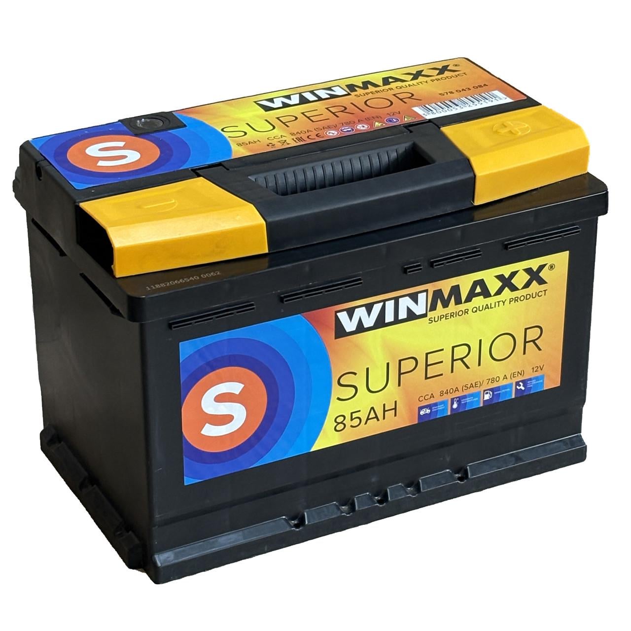 Аккумулятор автомобильный 6CT-85 WinMaxx EN780 85Ah-12V + справа 278х175х190 мм