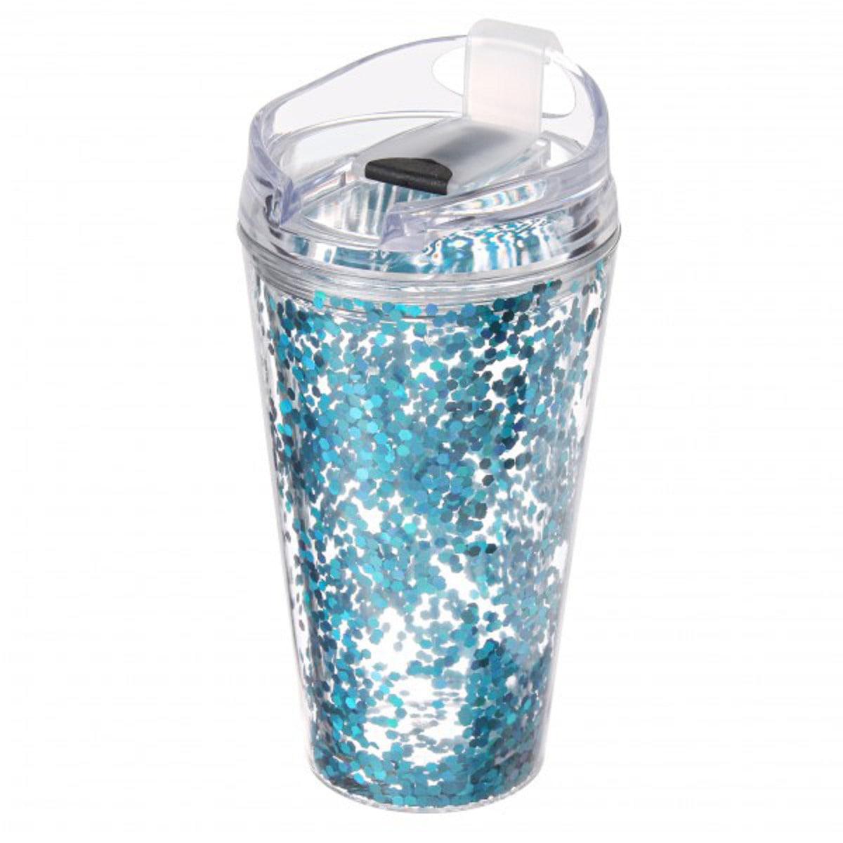 Склянка з подвійними стінками та трубочкою 450 мл Blue (69-748)