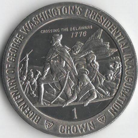 Коллекционная монета Остров Мэн 1 крона 1989 Джордж Вашингтон UNC Разновидность 1 (KM#246)