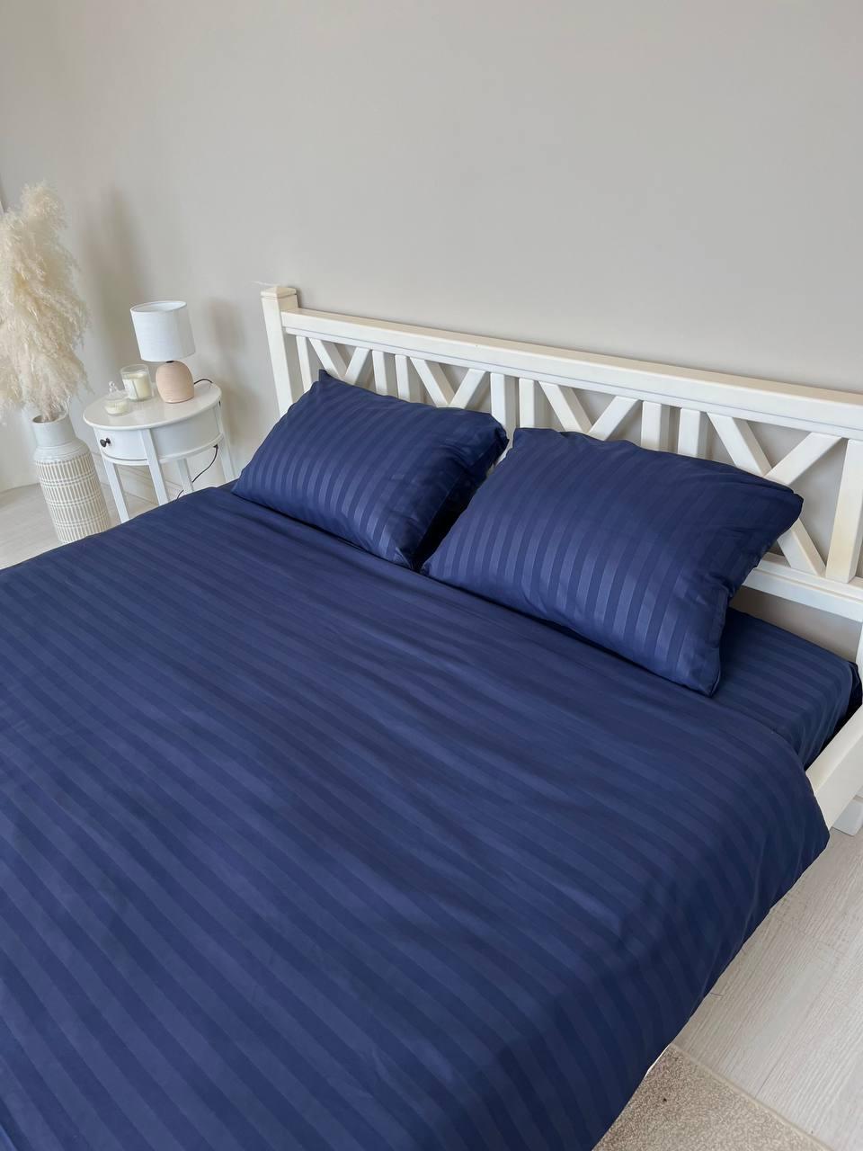Комплект постельного белья ZHN полуторный страйп сатин 150х220 см Темно-синий - фото 7 Комплект постельного белья ZHN полуторный страйп сатин 150х220 см Темно-синий - фото 7