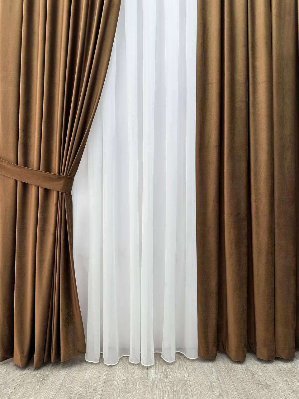 Штора велюрова на тасьмі 6 см 300x250 см Коричневий (6319-N17-Т43) - фото 1 Штора велюрова на тасьмі 6 см 300x250 см Коричневий (6319-N17-Т43) - фото 1