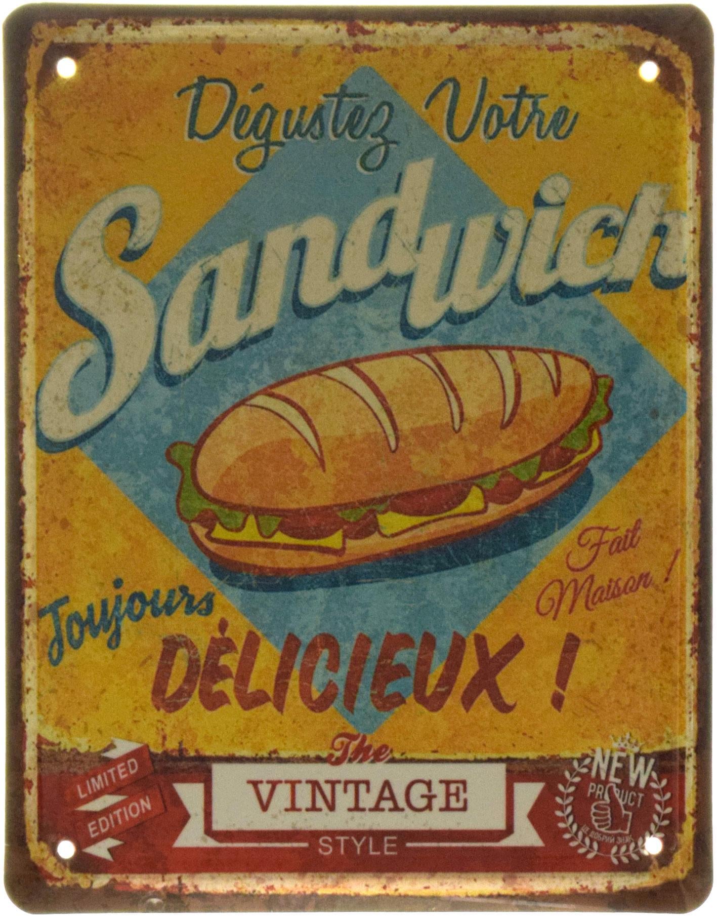 Табличка металева Традиційний Cендвіч/Sandwich The Vintage Style 18x22 см