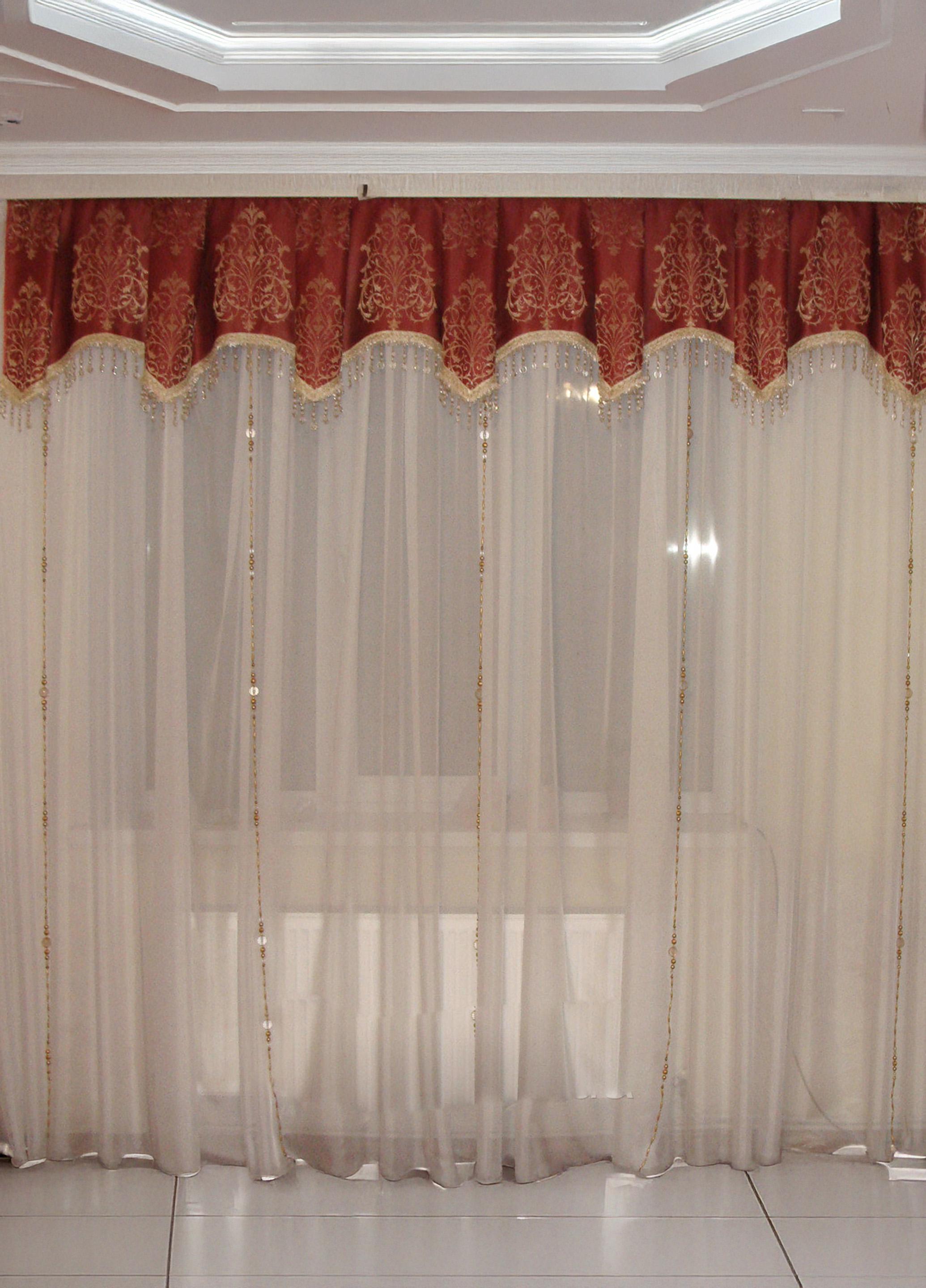 Ламбрекен Firanka Корона со стеклярусом карниз 250 см Терракотовый с золотистым (70_1_2,5м)