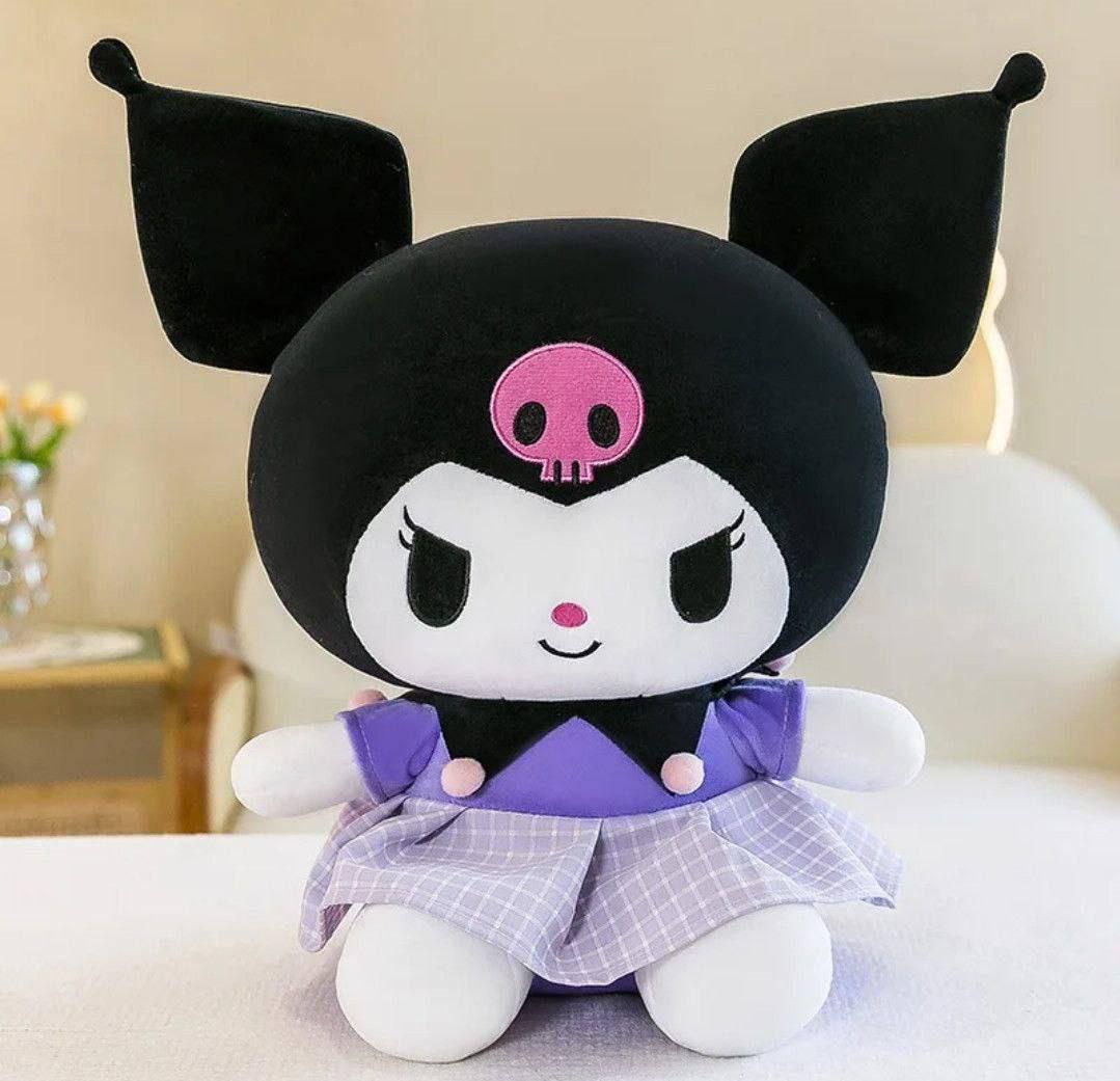 Игрушка коллекционная плюшевая Куроми Hello Kitty аниме большая мягкая в пурпурном платье в клеточку 55 см