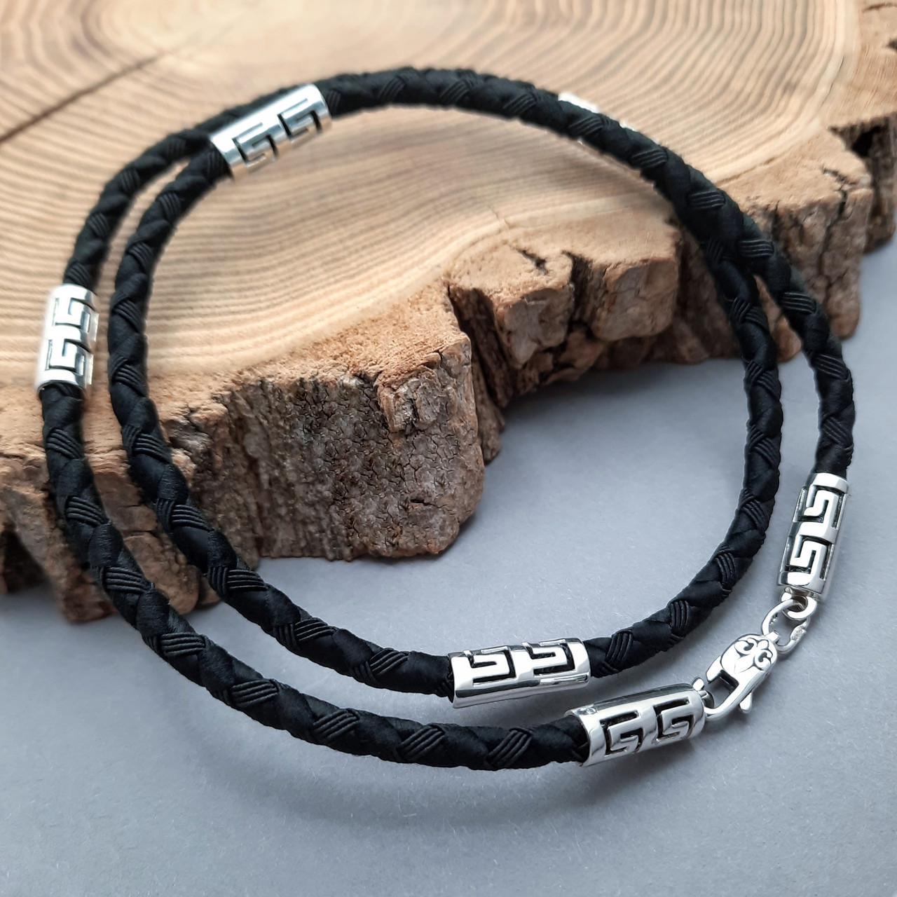 Шелковый шнурок с серебряными вставками (301ш)