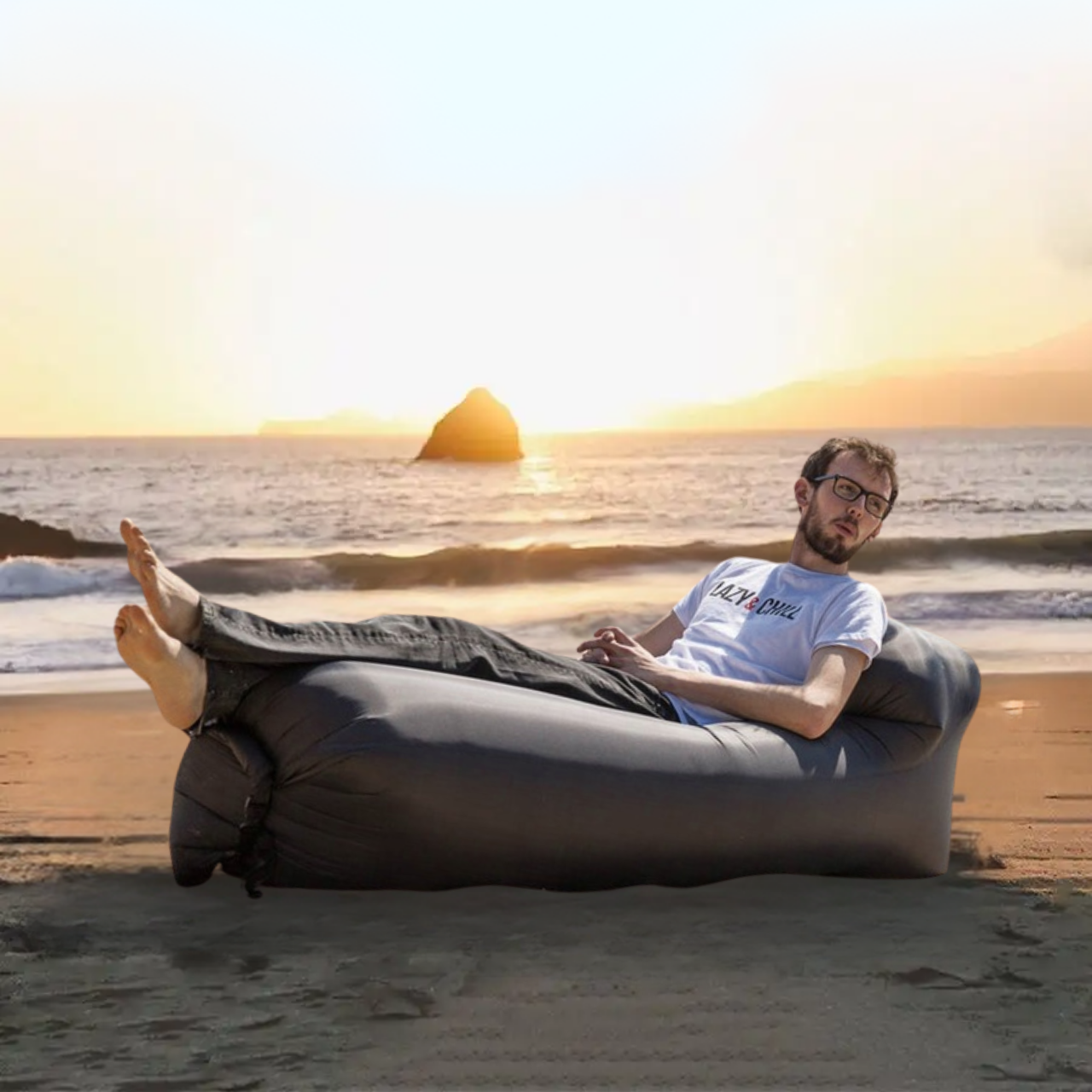 Лежак надувной Lamzac X-2 MAX двухслойный 200х90х70 см до 200 кг Черный (TM001311) - фото 7