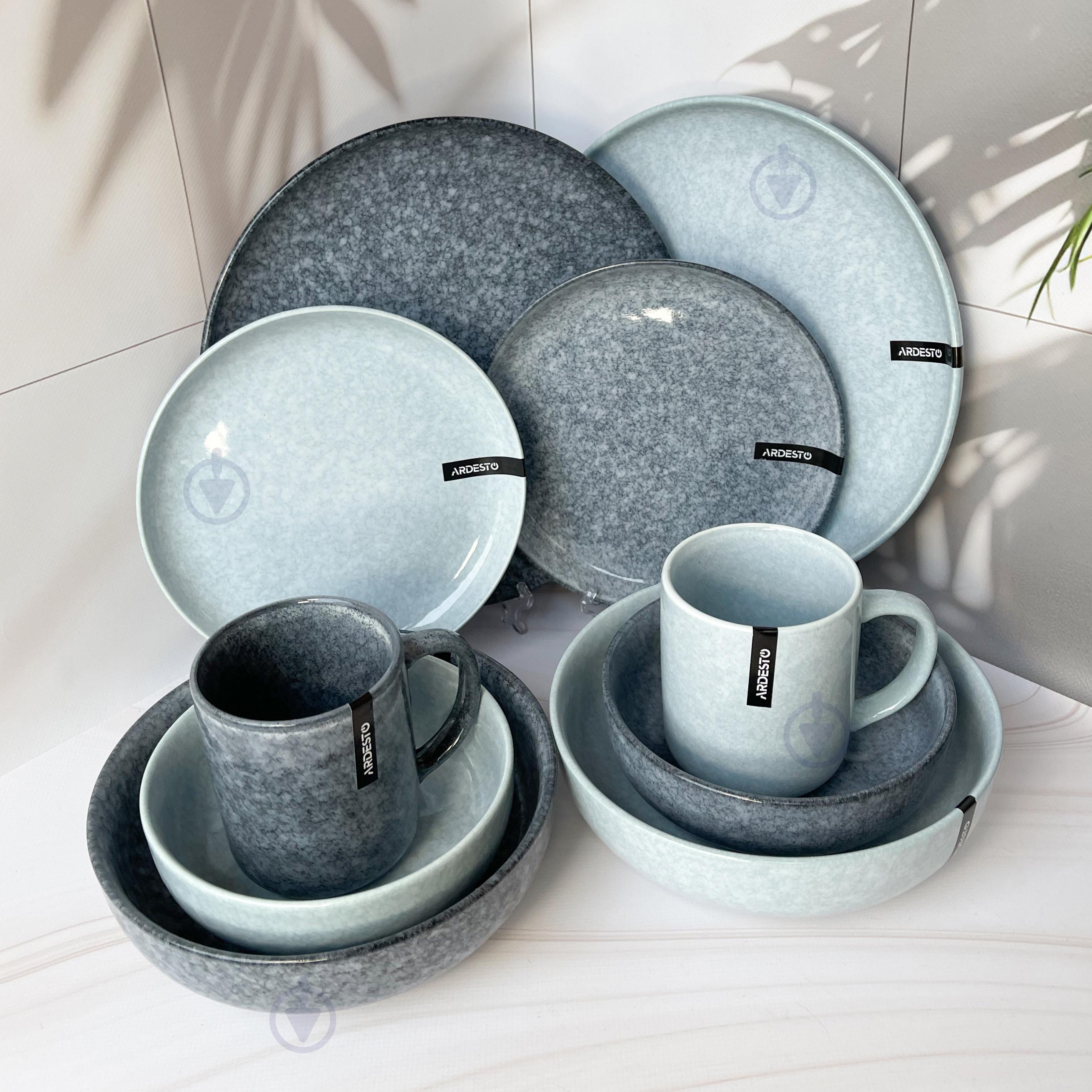 Набор посуды для двух персон Ardesto Loreto 10 предметов фарфор Темно-серый/Серо-голубой мраморный - фото 3