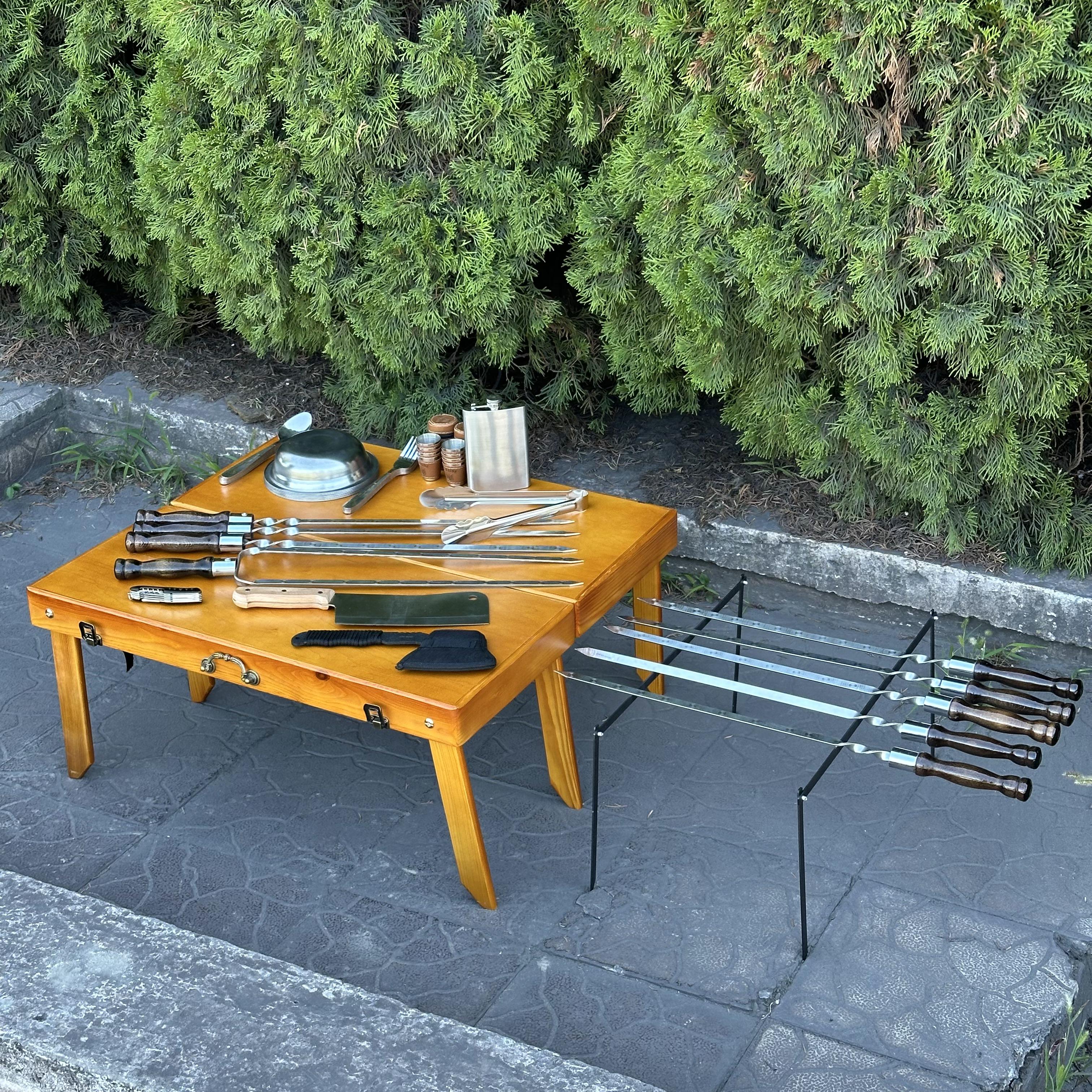 Подарунковий набір шампурів Mzavod Пікнік із нержавіючої сталі в дерев’яному кейсі-стілі 680x300x110 мм (136-17-1191510000808) - фото 11 Подарунковий набір шампурів Mzavod Пікнік із нержавіючої сталі в дерев’яному кейсі-стілі 680x300x110 мм (136-17-1191510000808) - фото 11