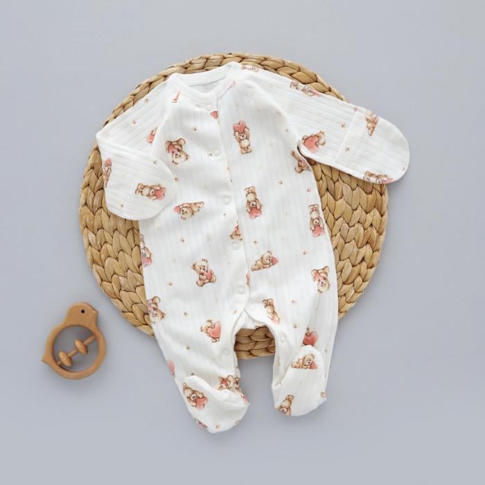 Человечек RoyalBaby Мишка с сердечком рубчик р. 56 Белый (144327-19369)