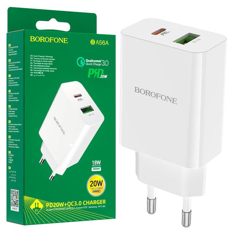 Устройство зарядное Borofone BA56A QC3.0 1USB 1Type C 3A 20W White (36724)