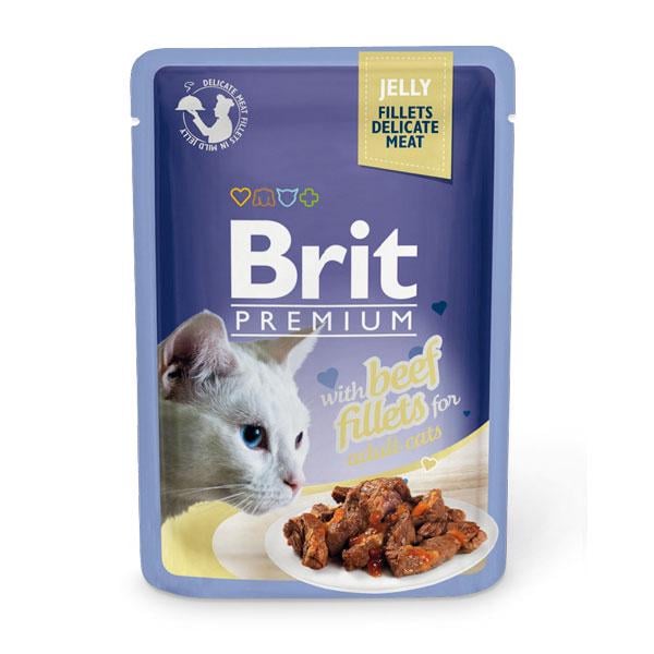 Корм для кошек влажный Brit Premium Кусочки из филе говядины в желе 85 г (5053)