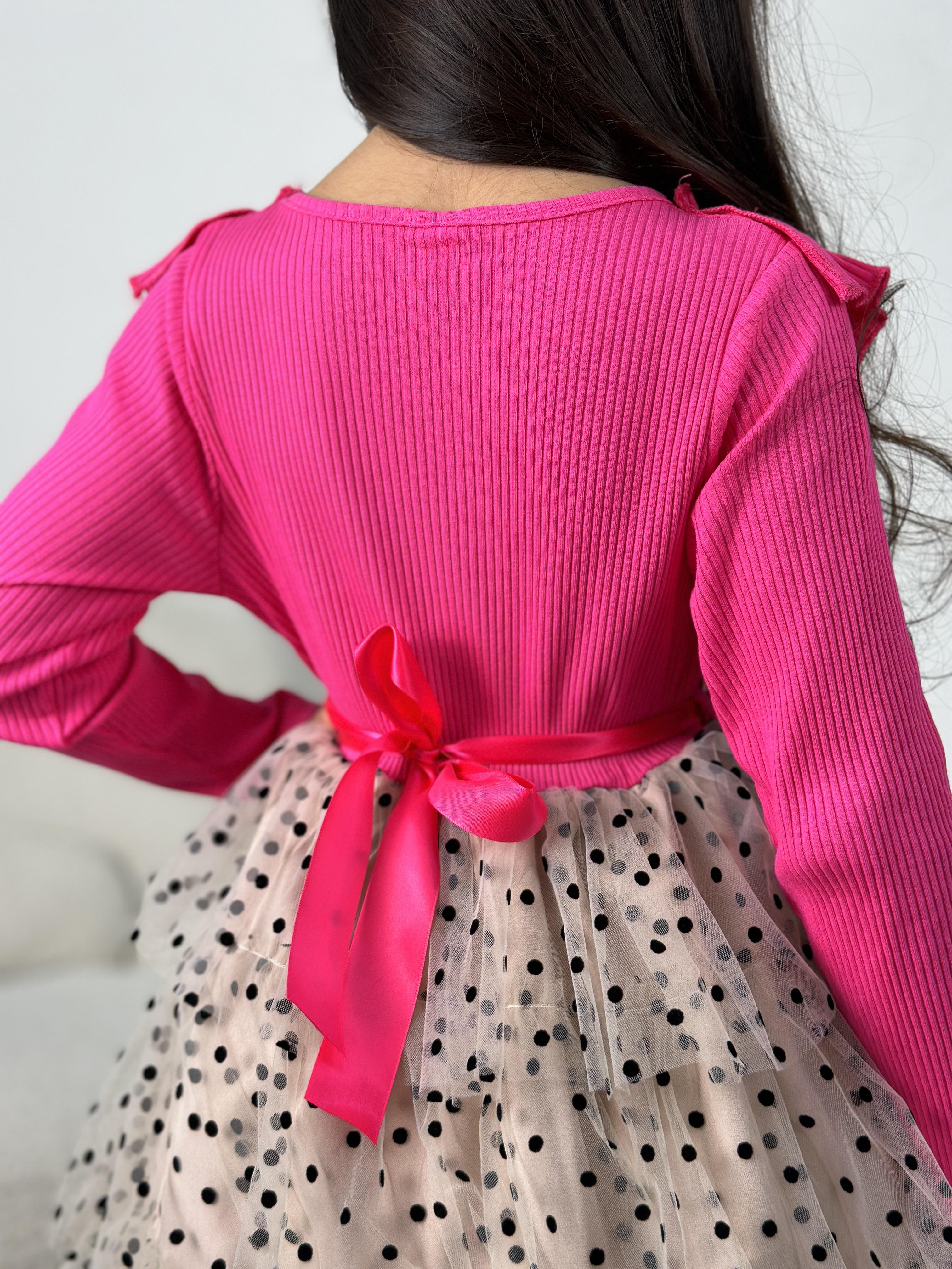 Платье праздничное детское KatyKids Евгения с пышной юбкой в ​​горох 120 см Розовый с бежевым (11056370700) - фото 4