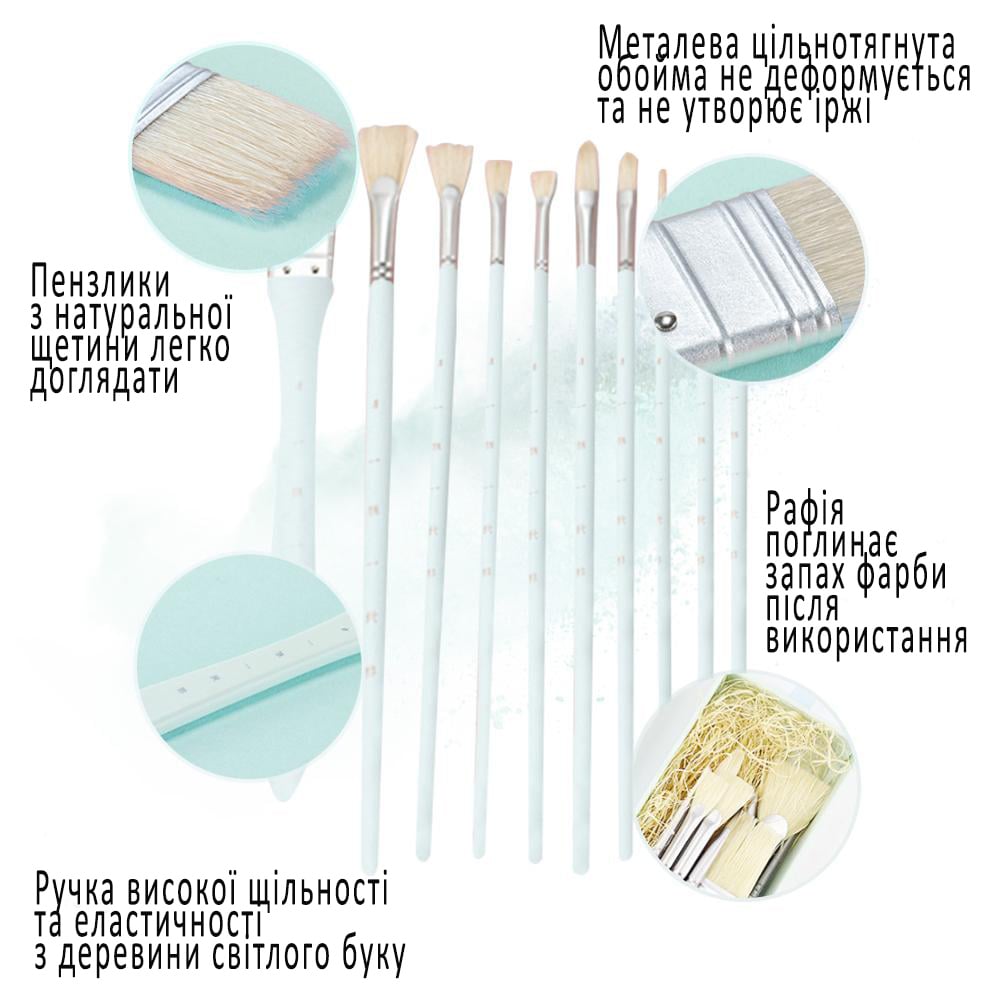 Набор профессиональных художественных кистей MIYA BIRDS 10 шт. из натуральной щетины Голубая коробка - фото 2 Набор профессиональных художественных кистей MIYA BIRDS 10 шт. из натуральной щетины Голубая коробка - фото 2