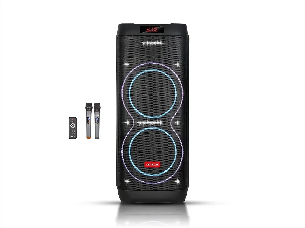Портативная колонка ZXX-5560 100 Вт с 2 микрофонами/LED подсветкой/FM/пультом ДУ/караоке/аккумулятором (ML-04900)
