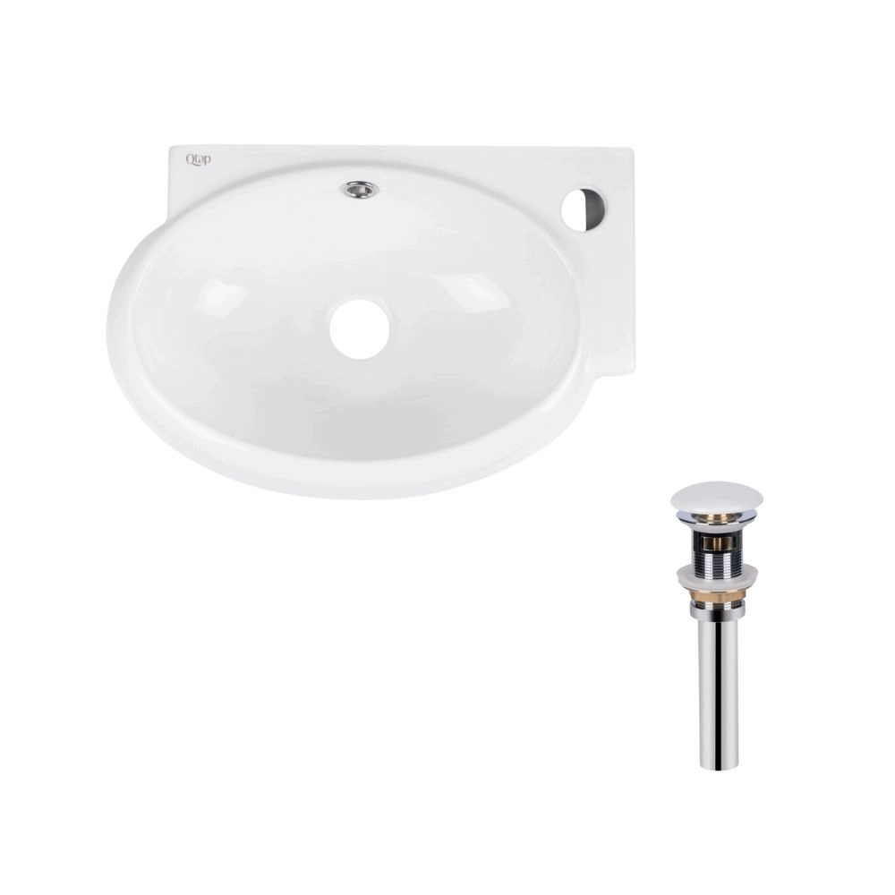 Раковина подвесная Qtap Leo овальная с донным клапаном 280x420 мм Белый глянцевый (SD00053457)