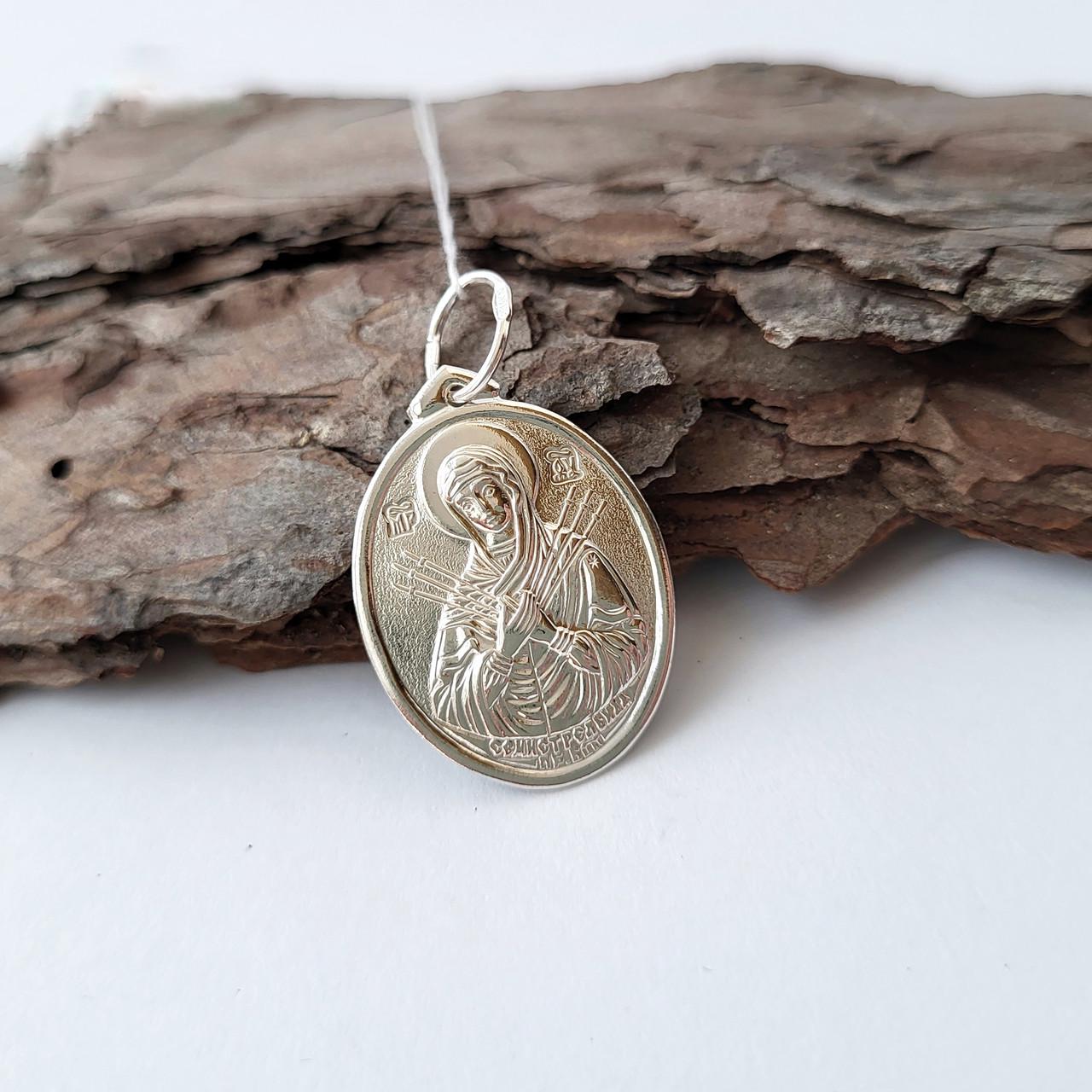 Икона серебряная овальная Семистрильная Божья Матрира 925 пробы 1,208 г (3384б)