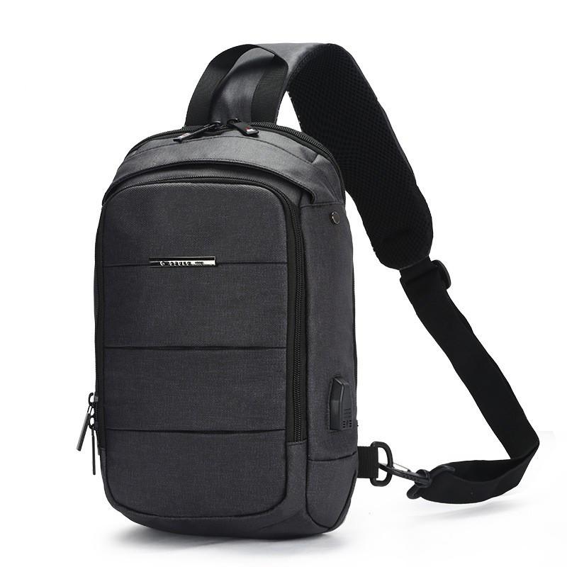 Мужской рюкзак на одно плечо Ozuko 9042 Grey с USB зарядкой