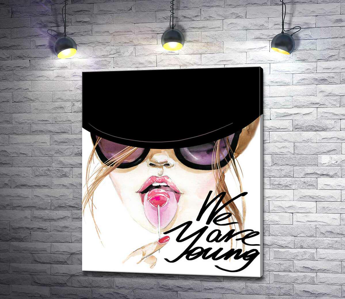 Картина ArtPoster Дівчина з льодяником у чорній шляпі з написом "we are young" 42x50 см Модуль №1 (001527)