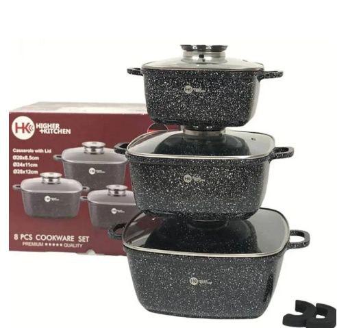 Набір каструль Higher Kitchen HK-302 з гранітним покриттям антипригарним Чорний Набір каструль Higher Kitchen HK-302 з гранітним покриттям антипригарним Чорний