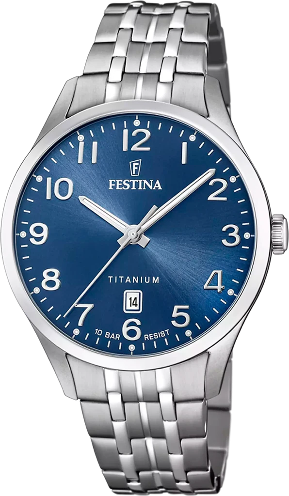 Наручные часы мужские Festina F20466/2 Titanium с титановым корпусом WR 100 м и синим циферблатом