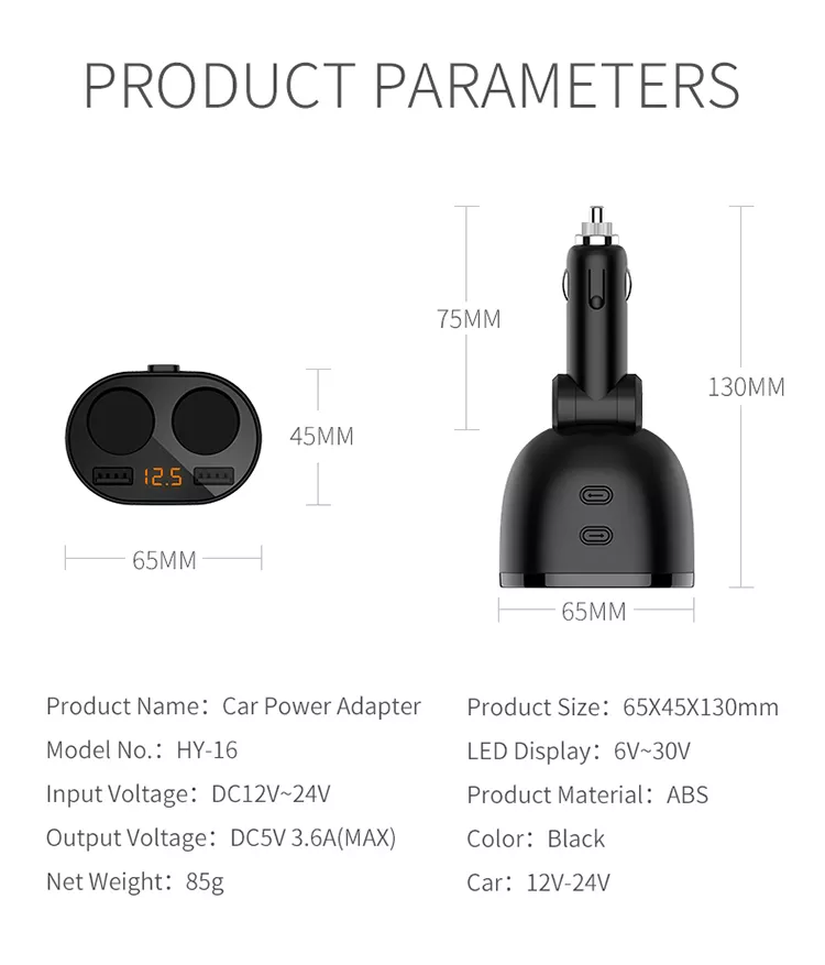 Разветвитель прикуривателя Terra C06 с вольтметром и USB зарядкой 3,1А/Type C/12-24В (1550862093) - фото 4