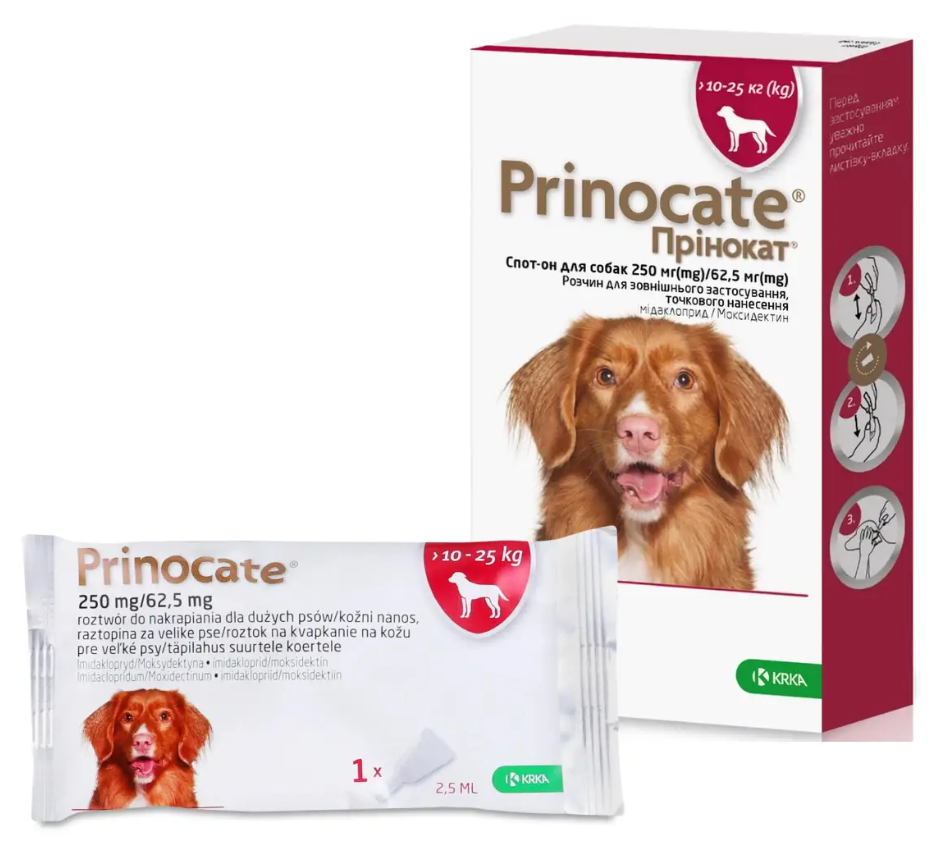 Капли для собак Принокат 10-25 кг 250/62,5 мг 2,5 мл 3 пипетки