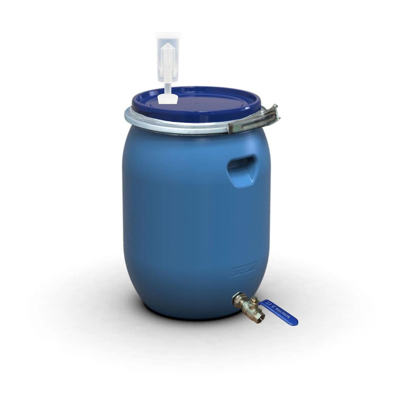 Бочка для брожения Litolan с гидрозатвором U металлическим хомутом и краном 1/2" из нержавеющей стали AISI 304 55 л (29654М)