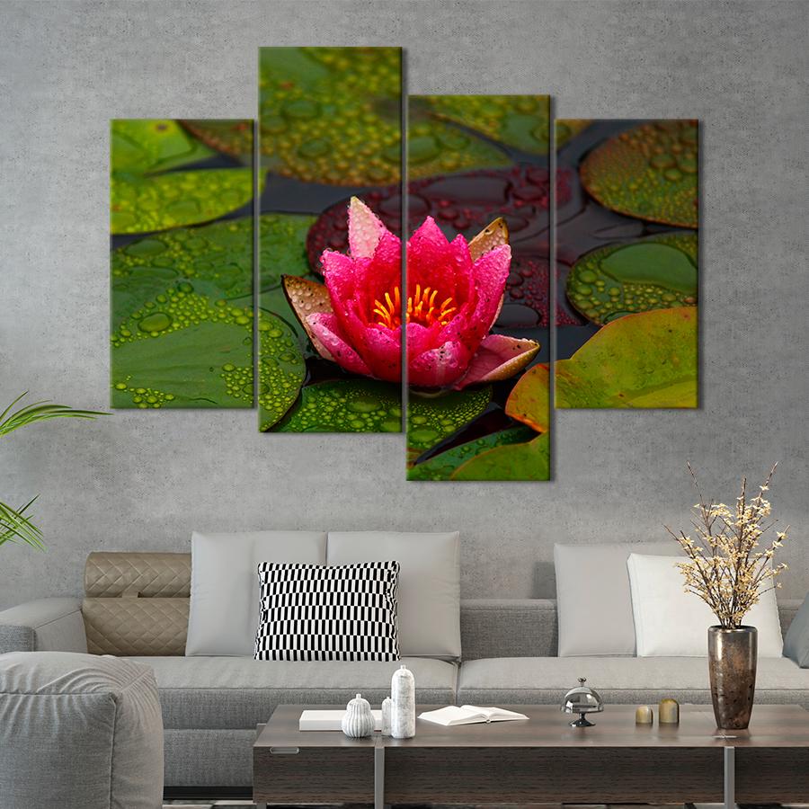 Картина квіти та рослини Рожевий лотос на озері 89x56 см (A1019-4)