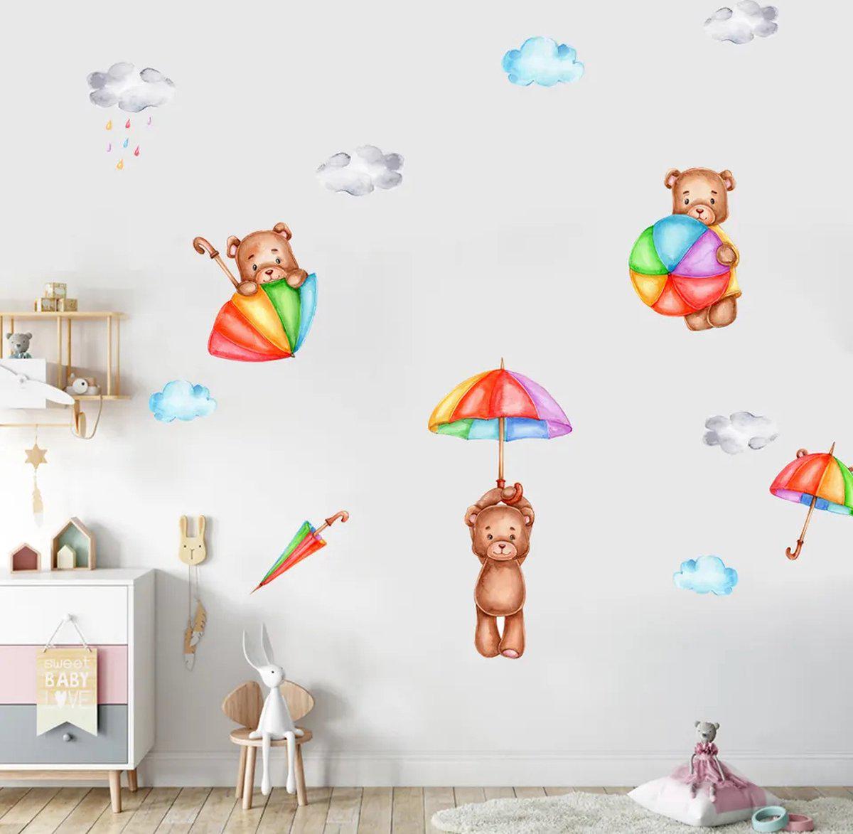 Наклейки вінілові Ведмежа із парасольками декоративні в дитячу кімнату 30х90 см - фото 3 Наклейки вінілові Ведмежа із парасольками декоративні в дитячу кімнату 30х90 см - фото 3