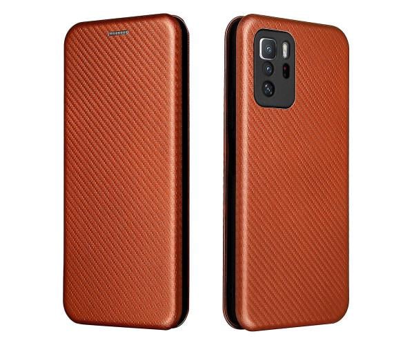 Чехол - книжка Carbon Fiber Texture для Xiaomi Poco X3 GT Коричневый - фото 1