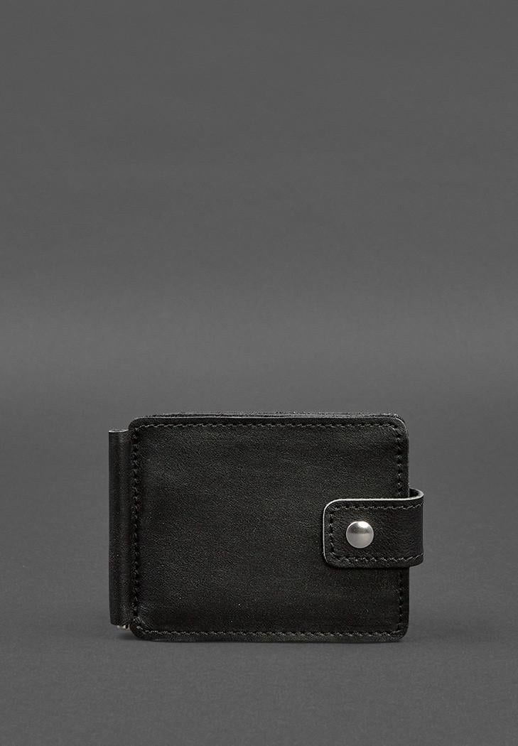 Портмоне шкіряне 13.1 затискач з хлястиком краст Чорний (A-028203)