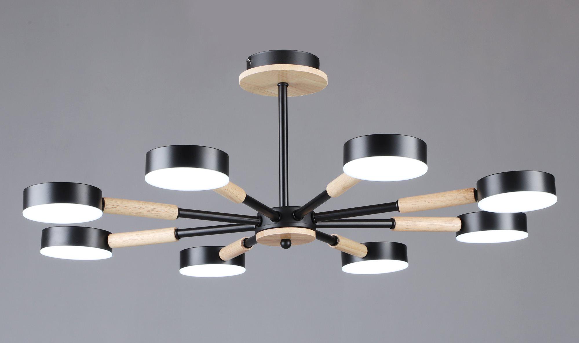 Люстра светодиодная в стиле лофт Sirius B N6351/8 BK/WOOD