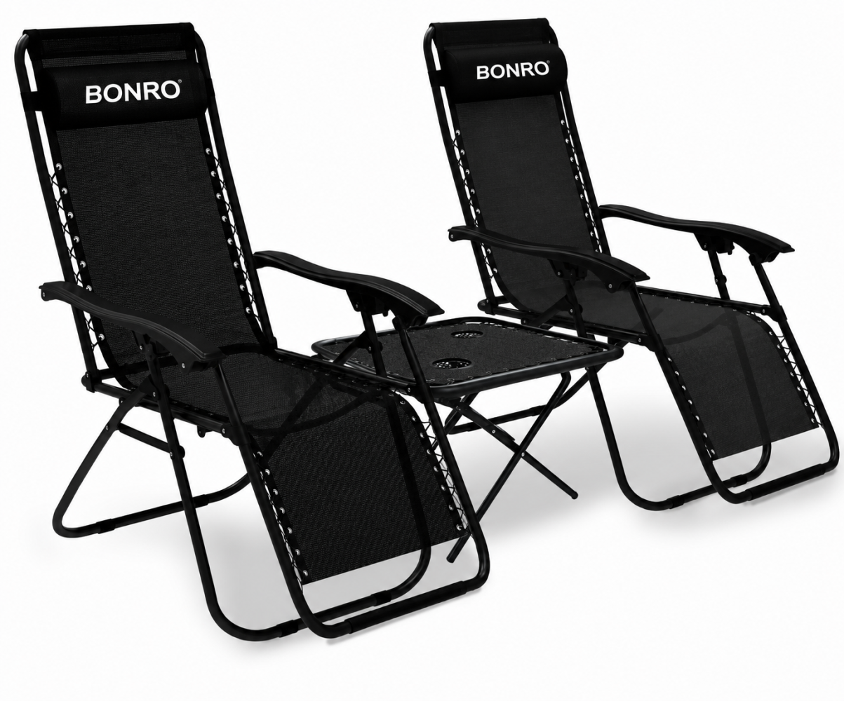 Шезлонг-лежак и столик Bonro SP-167A 2 шт. Черный (70000034)