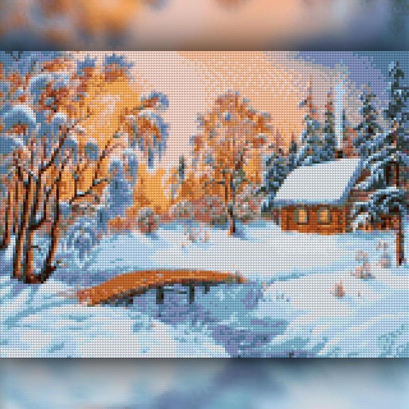Алмазная мозаика на подрамнике The Wortex Diamonds Зимний домик 50x60 см (TWD30002XL+P)