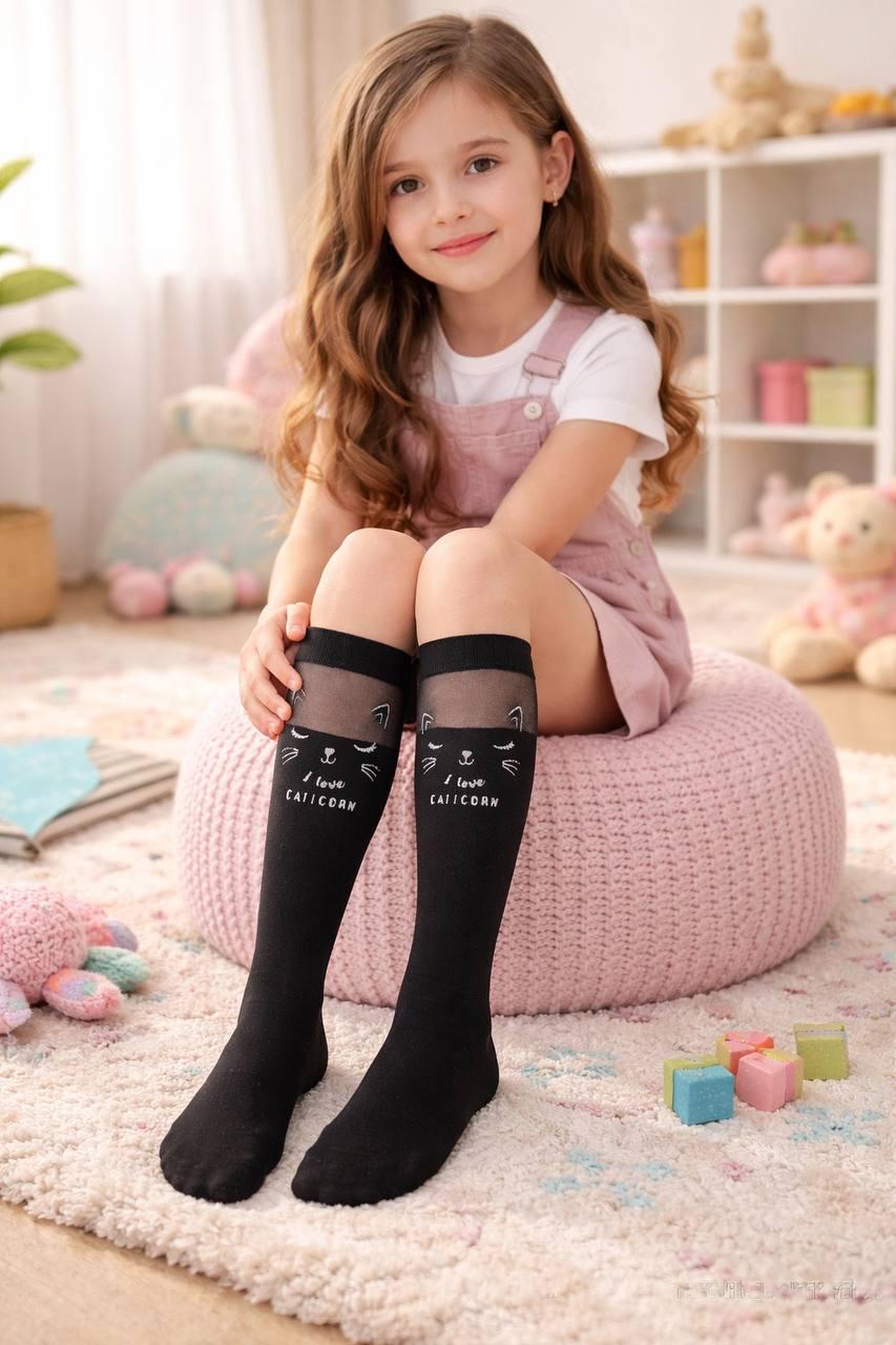 Гольфы для девочки Day Mod с кошечкой 6-12 лет Черный (2222016)