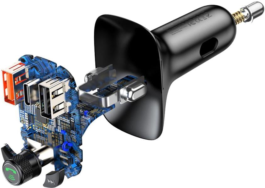 Адаптер автомобильный BASEUS T typed with Bluetooth FM S-13 2USB/1Type-C QC4.0/PD 5A/1.5A/3A CCTM-B01 Black - фото 6