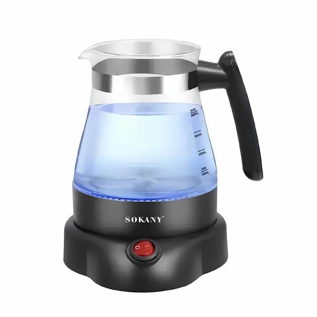 Турка электрическая Sokany SK-09045 стеклянная 600 Вт 800 мл Черный (364644оп)