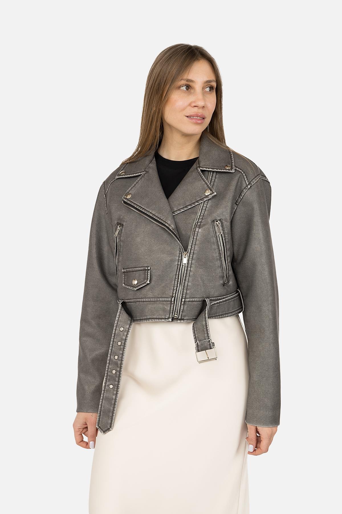 Куртка женская из эко-кожи р. 42 Серый (SKT001042243)