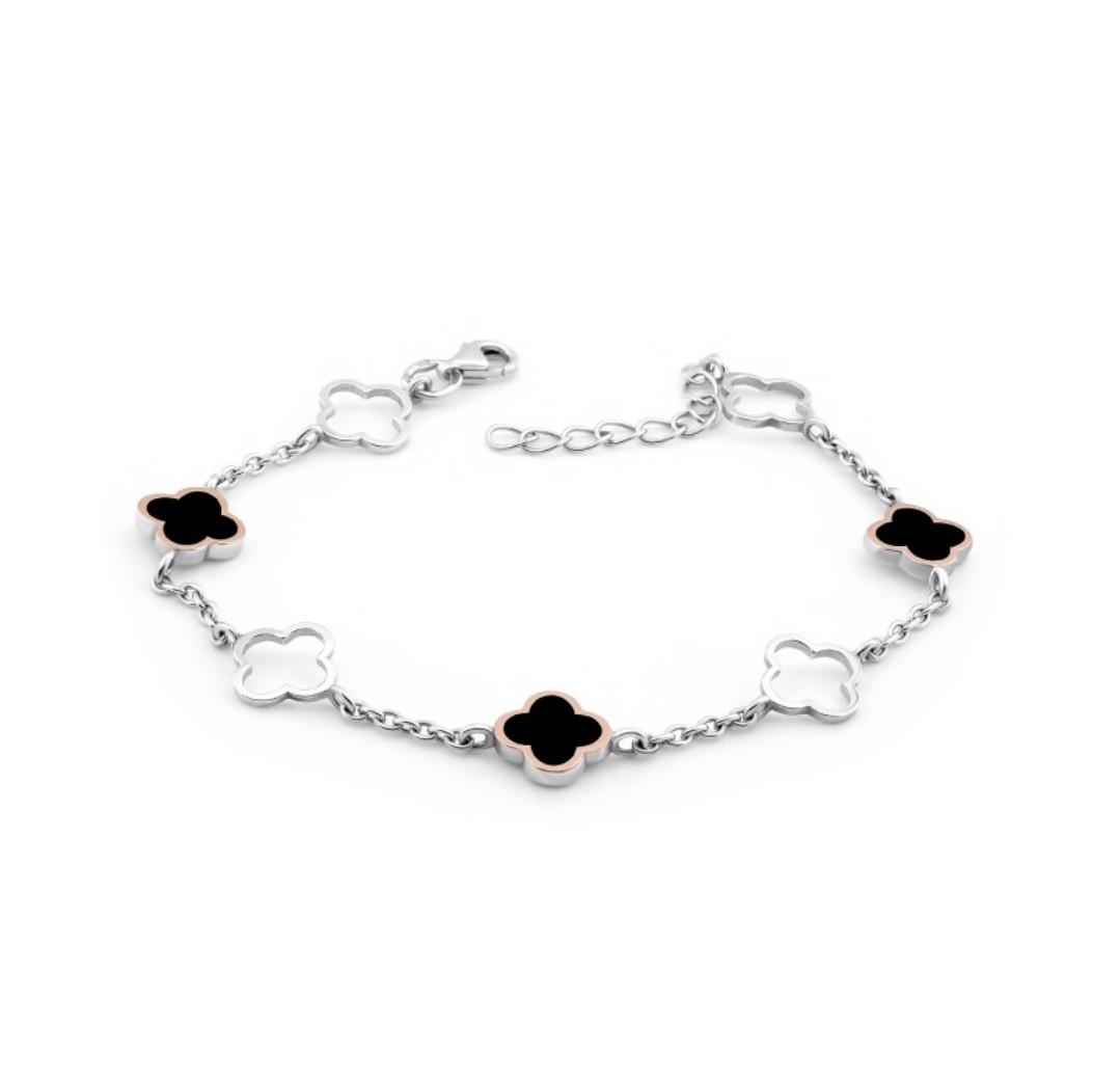 Браслет без камней Клевер с золотой пластиной 16,5-19,5 см 925 пробы 3,54 г (672)