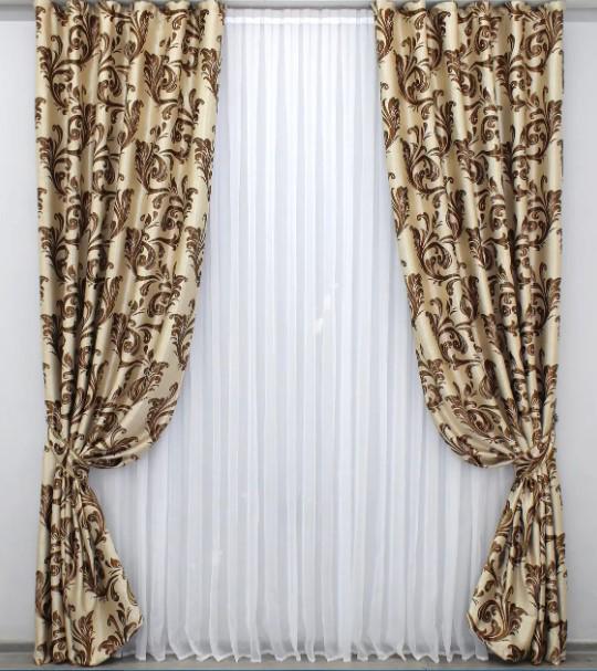 Шторы Лилия Корона блекаут/софт 1,5х2,75 м 2 шт. Капучино (1275ш)