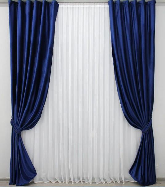 Шторы в гостиную/спальню бархат 1,5х2,75 м 2 шт. Синий (904ш)