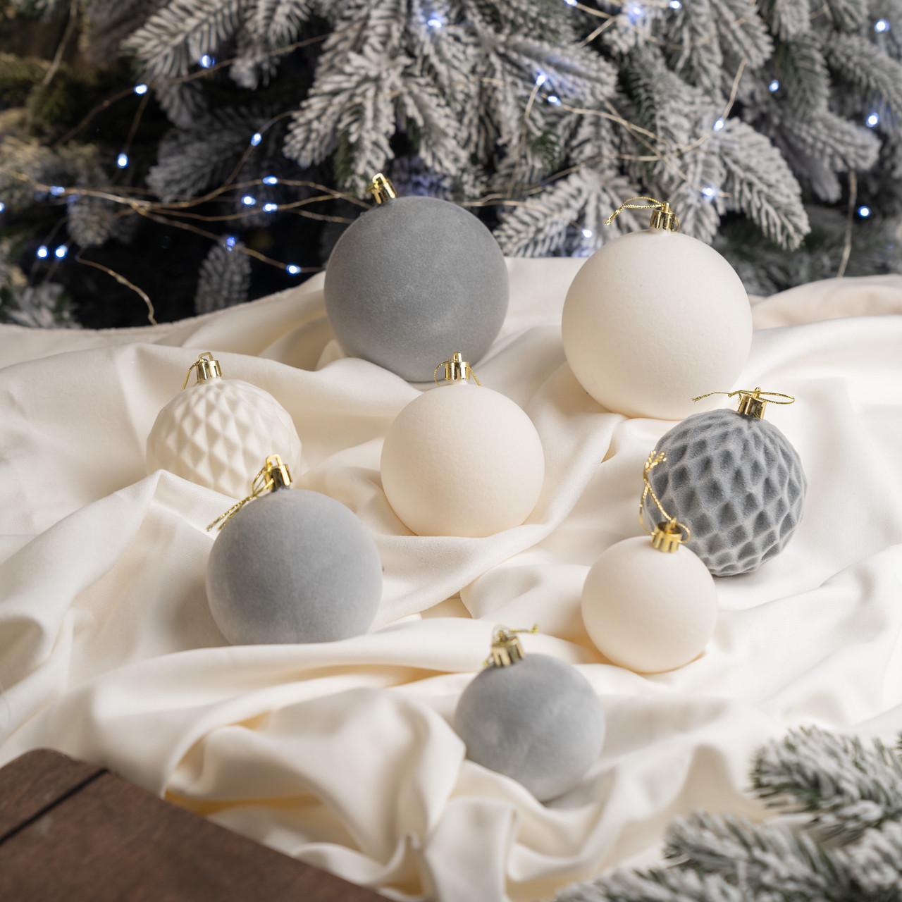 Набор новогодних шаров Бархат 40 шт. Серый (21594669) - фото 3 Набор новогодних шаров Бархат 40 шт. Серый (21594669) - фото 3