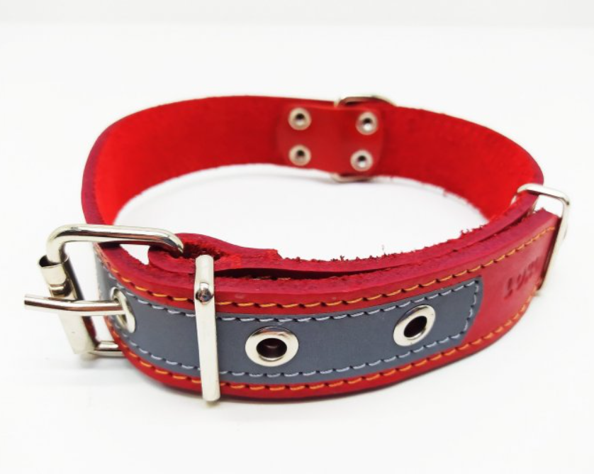 Нашийник для тварин шкіряний зі світло-відбивною стрічкою 18 мм х 28-36 см Червоний (2296445205) - фото 2 Нашийник для тварин шкіряний зі світло-відбивною стрічкою 18 мм х 28-36 см Червоний (2296445205) - фото 2