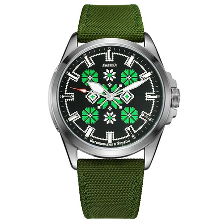 Наручные часы Awarder Embroidery Green Battery 10ATM Silver-Green (6479)