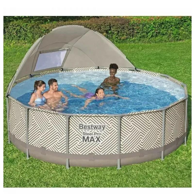 Бассейн каркасный Bestway с тентом навесом фильтром и стремянкой Серый (561FY) - фото 6