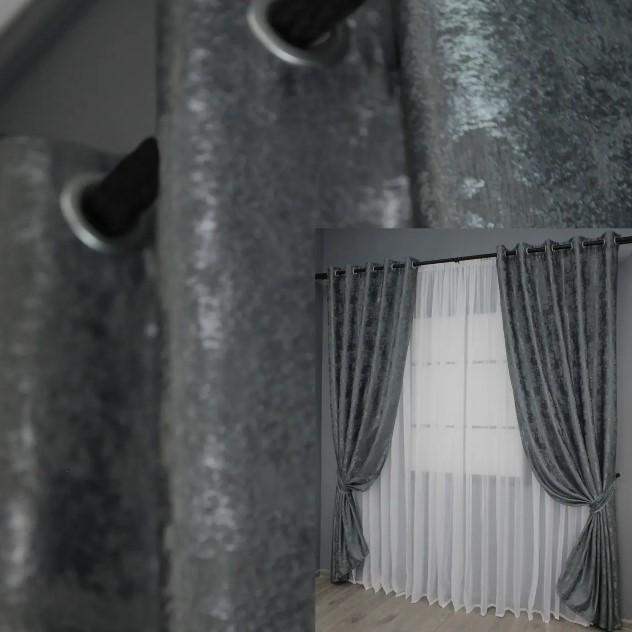 Комплект штор на люверсах SULTAN XO жаккард 1,5х2,5 м 2 шт. Графітовий (1123ш) - фото 4